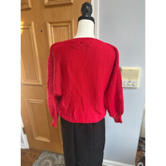 Vintage 90s Women Flame Sweater Red White Abstract Knit Pullover Sz S Bold - Picture 4 of 10